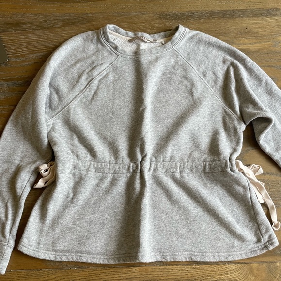 Athleta cinch waist gray sweater with tan ties size small - Picture 2 of 6